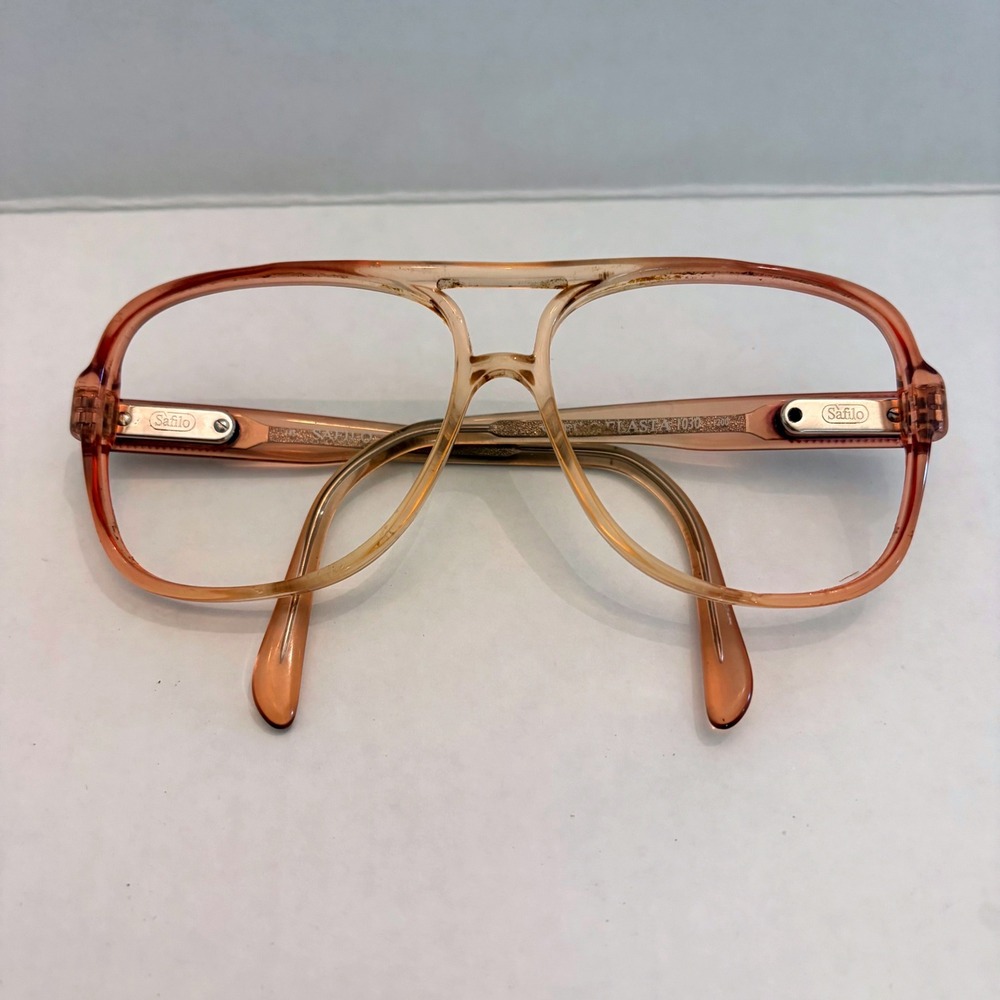 Safilo Elasta 1030 Vintage Aviator Eyeglass Frames Peach Amber Italy 58-14-145